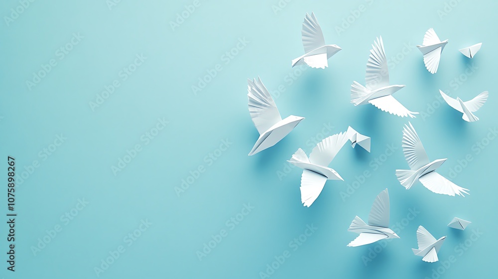 Elegant paper birds soaring in a serene sky