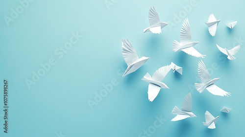 Obraz na płótnie Elegant paper birds soaring in a serene sky w salonie
