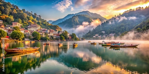 Serene Nainital: A Dreamy Lakeside Retreat Surrounded by Misty Mountains and Lush Greenery, Capturing the Essence of Tranquility in India's Scenic Hill Station