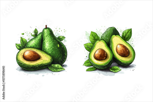 A vector illustration of an avocado in a clipart style. Avocado Vector.