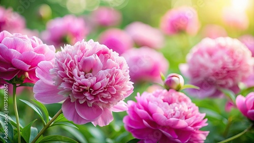 Pink peony flowers in full bloom against a soft blurred background, peonies, pink, flowers, blooms, petals, delicate, spring