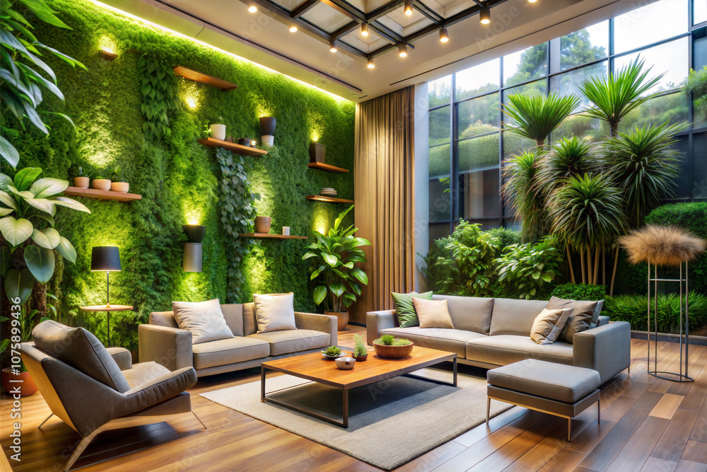 Fototapeta premium Luxury Living Room with Indoor Garden