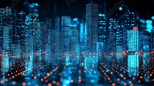 Wallpaper Mural Cyber Smart city, power digital technology for future smart cities and business cities energy concept, 3D rendering simulation metaverse building Torontodigital.ca