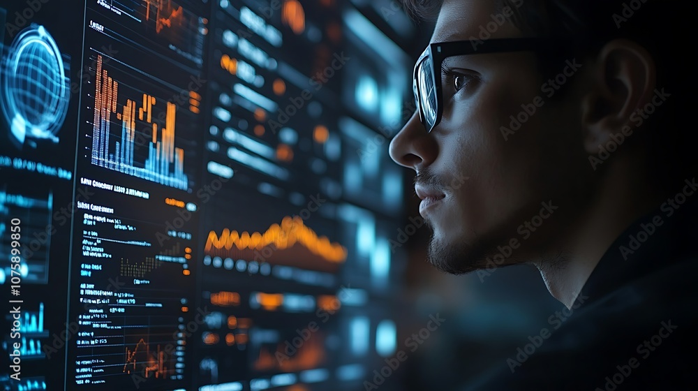 Data analyst examines insights from advanced technology Data analyst examines insights from advanced technology