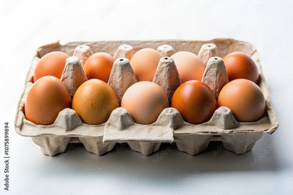 Conveniently packaged fresh eggs in an 8-count box, perfect for a variety of kitchen uses including cooking, baking, grocery shopping, and food photography.