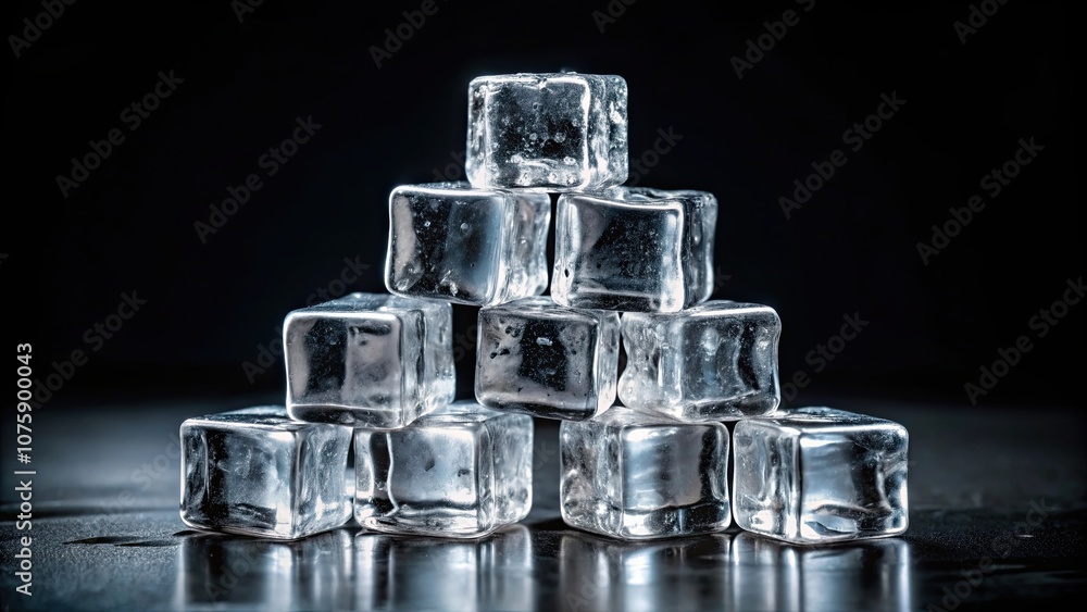 Crystal clear ice cubes stacked on black background , ice, cubes, clear, stack, black, background, frozen, cool, refreshment, cocktail Crystal clear ice cubes stacked on black background , ice, cubes, clear, stack, black, background, frozen, cool, refreshment, cocktail