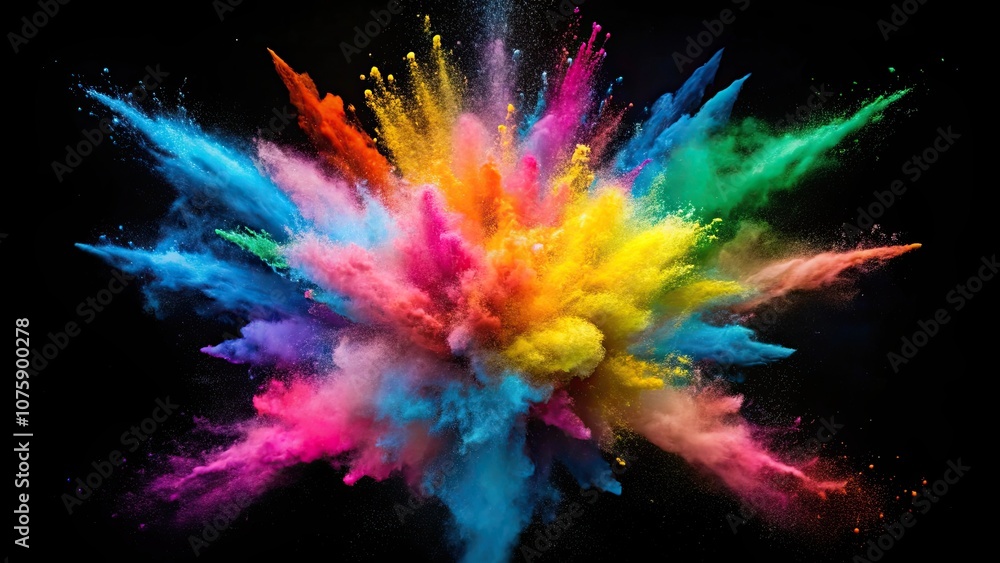 Explosion of colored powder on black background, powder, explosion, vibrant, colorful, celebration, festival, abstract, burst, cloud Explosion of colored powder on black background, powder, explosion, vibrant, colorful, celebration, festival, abstract, burst, cloud