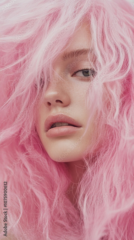 Close-up portrait of woman with vibrant pink hair Close-up portrait of woman with vibrant pink hair