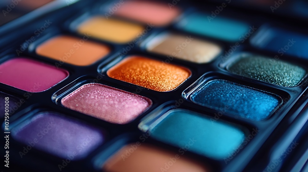 Makeup eye shadows palette closeup. Selective focus. Makeup eye shadows palette closeup. Selective focus.