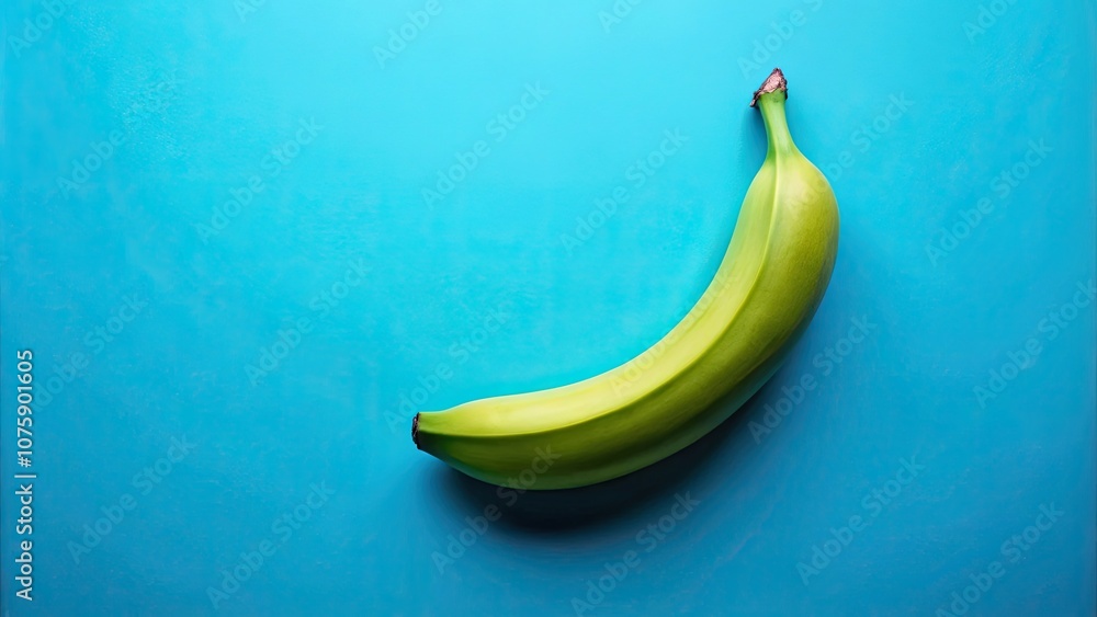 Fresh green banana on blue background , banana, green, fruit, vibrant, tropical, color contrast Fresh green banana on blue background , banana, green, fruit, vibrant, tropical, color contrast