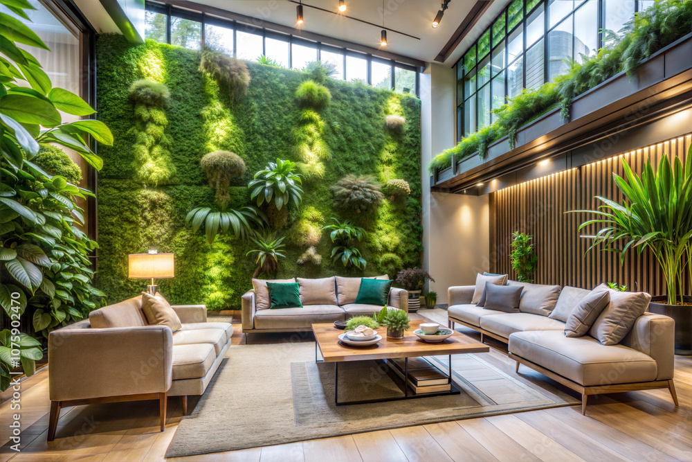 Fototapeta premium Luxury Living Room with Indoor Garden