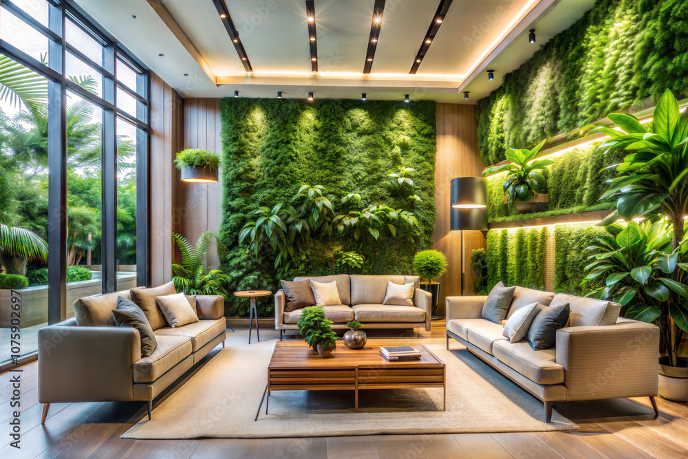 Fototapeta premium Luxury Living Room with Indoor Garden