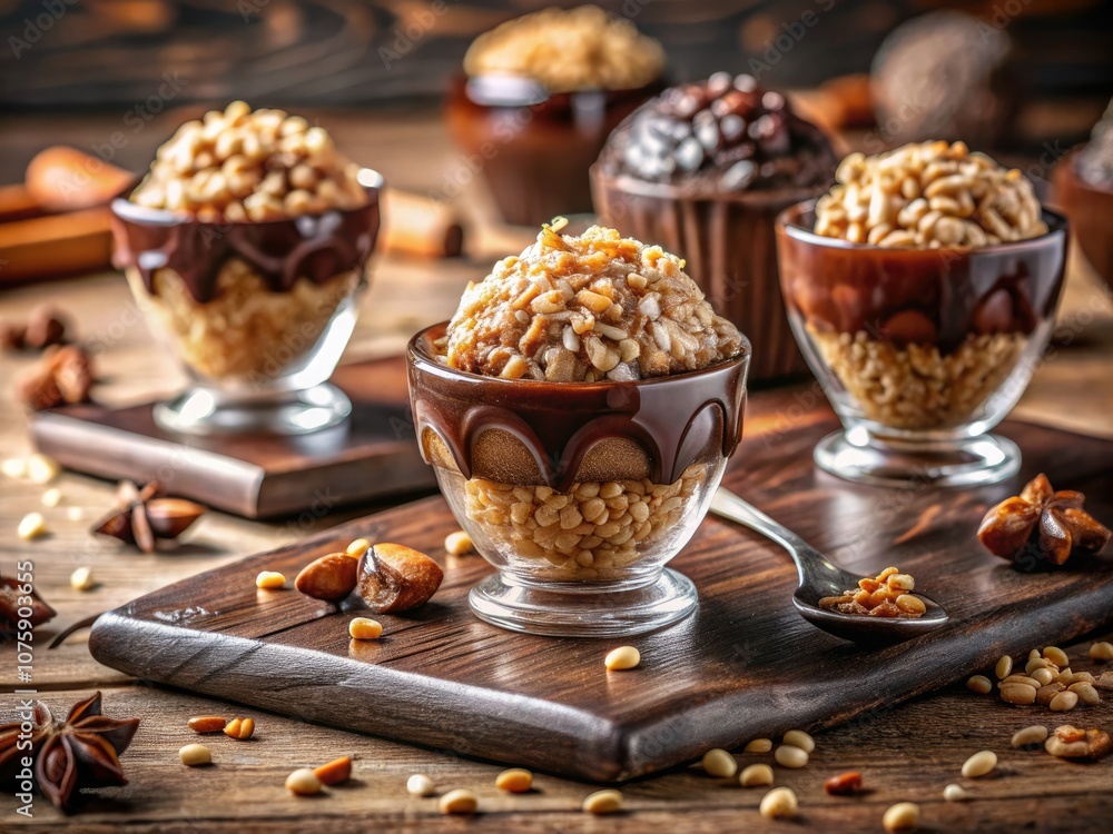 A delightful double exposure of puffed rice and chocolate desserts, highlighting artisan treats, gourmet sweets, and whimsical presentations that enchant with every bite. A delightful double exposure of puffed rice and chocolate desserts, highlighting artisan treats, gourmet sweets, and whimsical presentations that enchant with every bite.