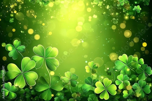 Wallpaper Mural Green Clover with Bokeh Lights - St. Patrick's Day Background Torontodigital.ca