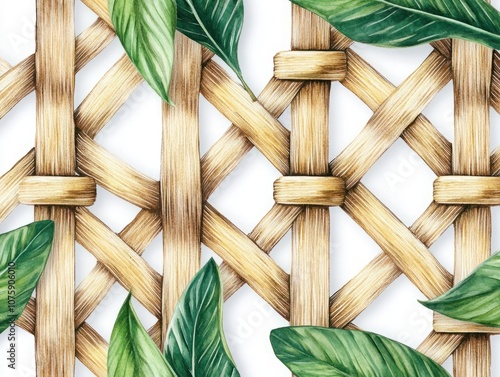 Delicate Watercolor  Surrounded by Tropical Leaves and Bananas, a Unique Blend of Nature's Beauty and Artistic Flair in a Beautiful Composition