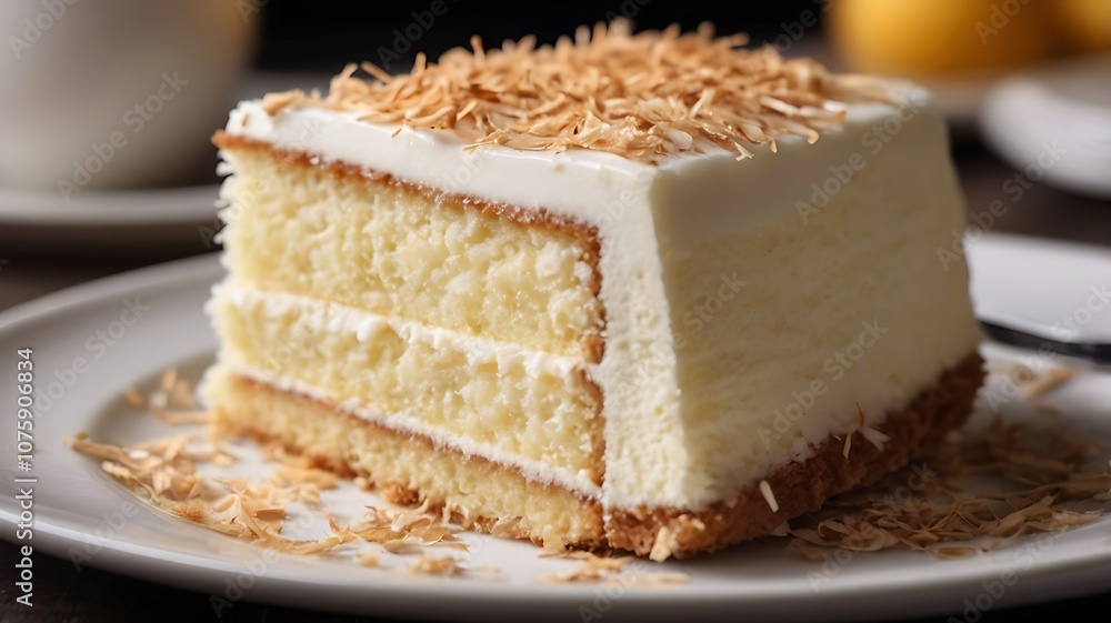 A delicious slice of Cococut cake A delicious slice of Cococut cake