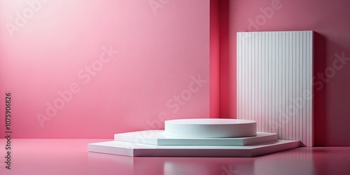 Wallpaper Mural Stylish White Podium with Generative AI Elements on a Soft Pink Background, Ideal for Showcasing Products and Brand Promotions in a Modern Design Setting Torontodigital.ca