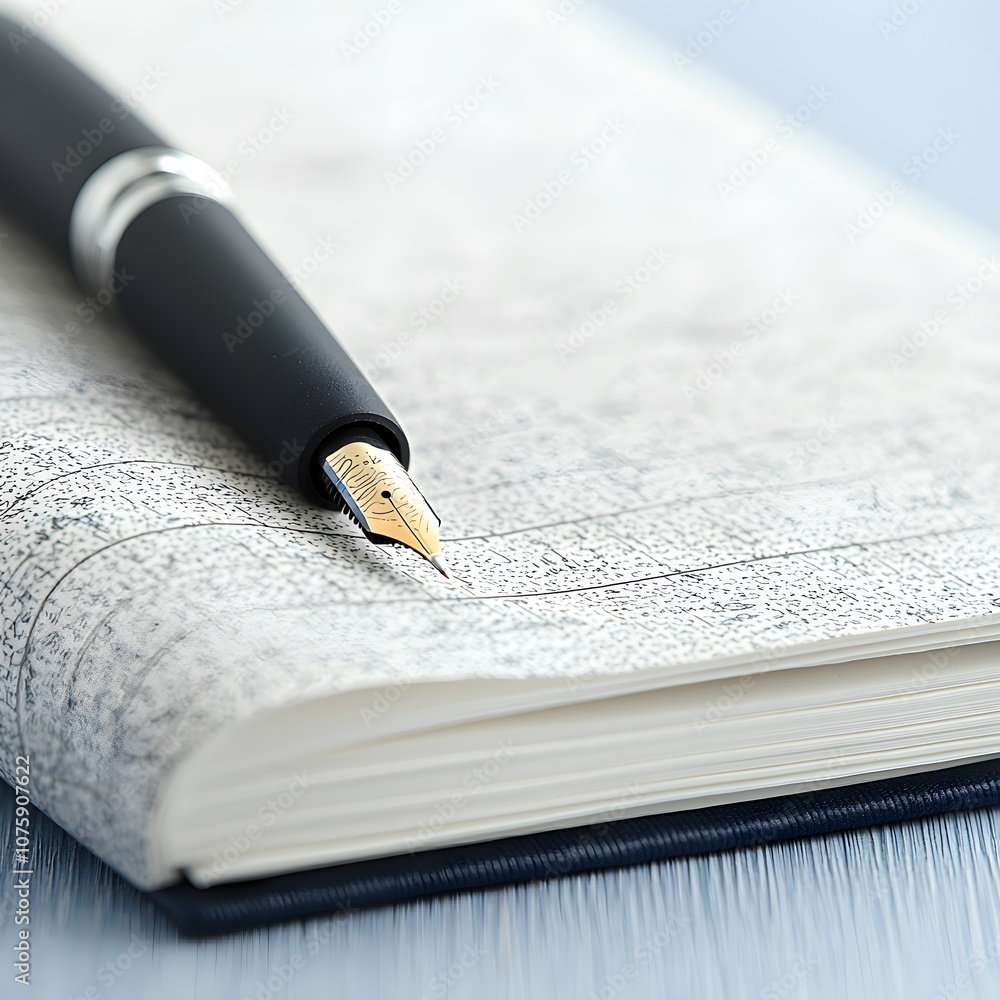 Close-up of a fountain pen on an open notebook Close-up of a fountain pen on an open notebook