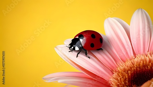 Ladybug on flower petal, natural gradient background, high color contrast, 3D illustration.