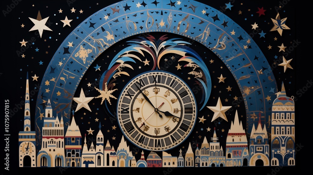 Obraz premium Paper cut of a clock with the hands pointing to the galaxy,generative ai illustration