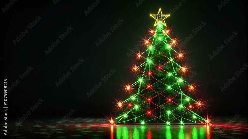 Glowing Christmas Tree Shape with Green and Red LED Light Outline Against Black Background - Stunning Holiday Decoration for Festive Celebrations and Seasonal Decor Ideas Glowing Christmas Tree Shape with Green and Red LED Light Outline Against Black Background - Stunning Holiday Decoration for Festive Celebrations and Seasonal Decor Ideas