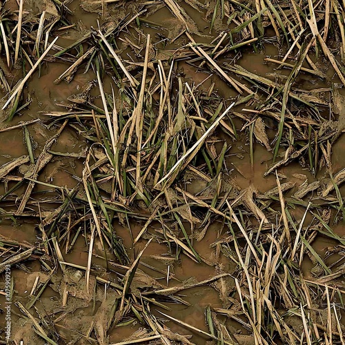 Flooded Muddy Marsh Bushwolf Tall Grass Hunting Camo, Seamless Camouflage Pattern photo