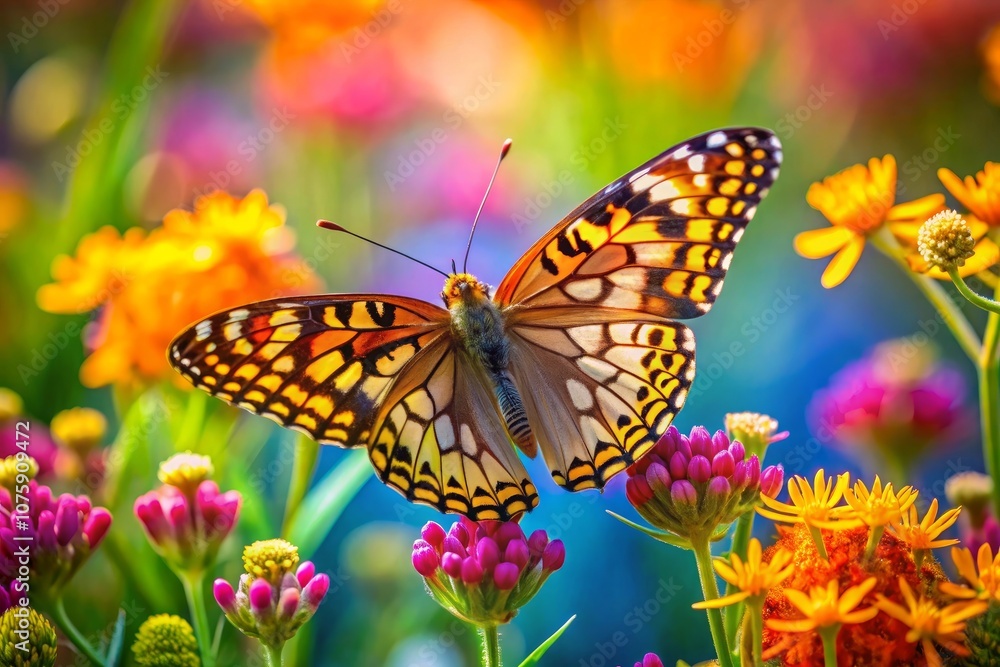 Fototapeta premium a butterfly is sitting on a purple flower