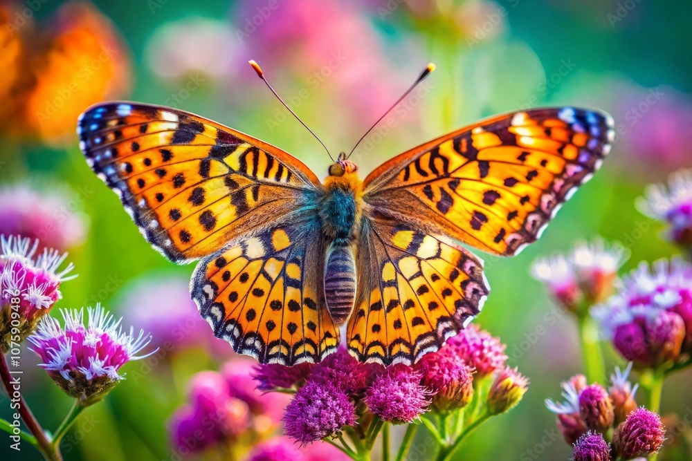 Naklejka premium a butterfly is sitting on a purple flower