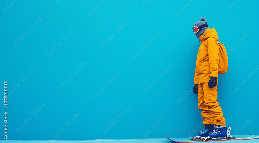 Naklejka premium Skiing and snowboarding, a man in a suit with a place for text, created on the basis of Generative AI technology.