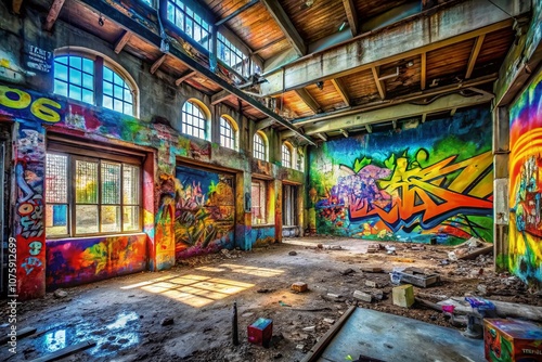 Urban Exploration Photography: A Blank Canvas Awaits Your Creativity and Vibrant Hues in Abandoned City Spaces and Colorful Graffiti Murals