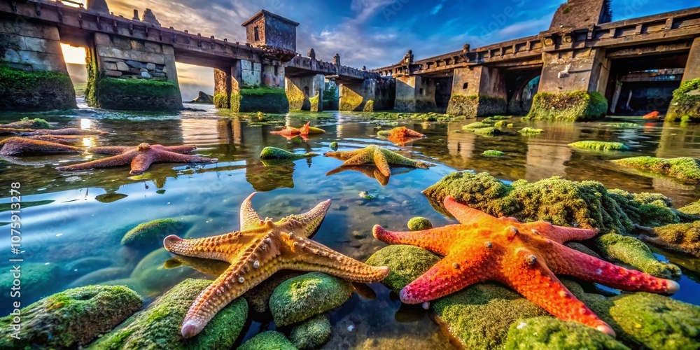 Urban Exploration Photography Featuring Starfish Reproduction in an Abandoned Coastal Setting with Vibrant Marine Life and Textured Surfaces, Capturing Nature’s Resilience and Adaptation Urban Exploration Photography Featuring Starfish Reproduction in an Abandoned Coastal Setting with Vibrant Marine Life and Textured Surfaces, Capturing Nature’s Resilience and Adaptation