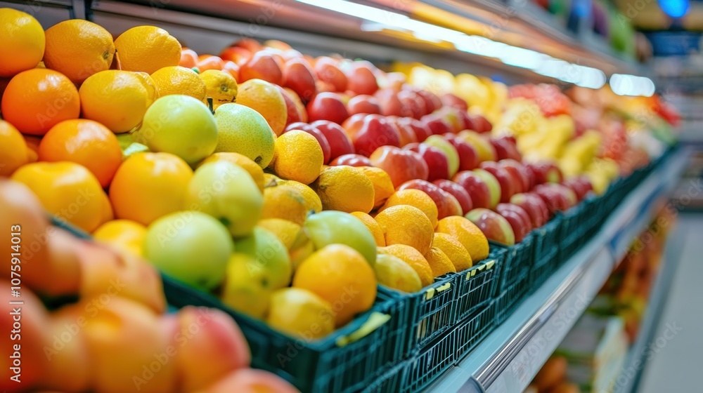 Fresh Fruits on Supermarket Shelves Fresh Fruits on Supermarket Shelves