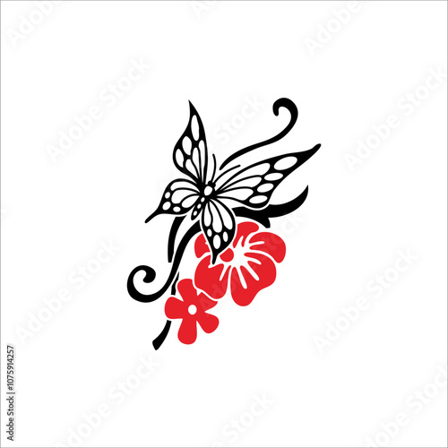 A flying butterfly decorated with beautiful flowers