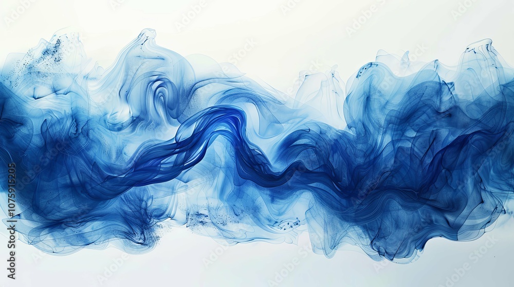 Abstract Blue Ink Swirls and Wispy Shapes on White Background Abstract Blue Ink Swirls and Wispy Shapes on White Background