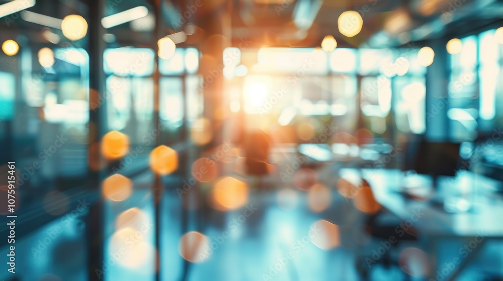 Abstract light bokeh blurry office interior background, AI generated image Abstract light bokeh blurry office interior background, AI generated image