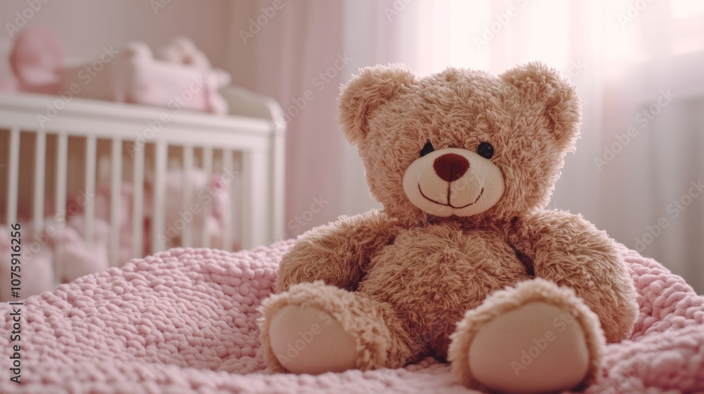 Furry teddy bear lying on a pink blanket generative ai Furry teddy bear lying on a pink blanket generative ai