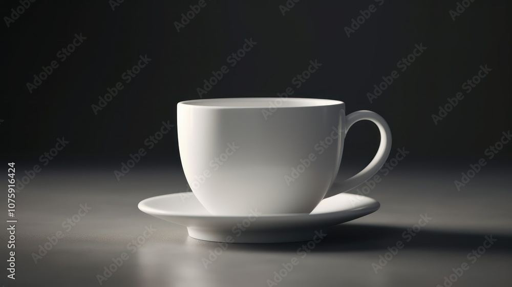 A minimalist 3D rendering of a plain white ceramic coffee cup, placed on a clean white surface with subtle lighting. A minimalist 3D rendering of a plain white ceramic coffee cup, placed on a clean white surface with subtle lighting.