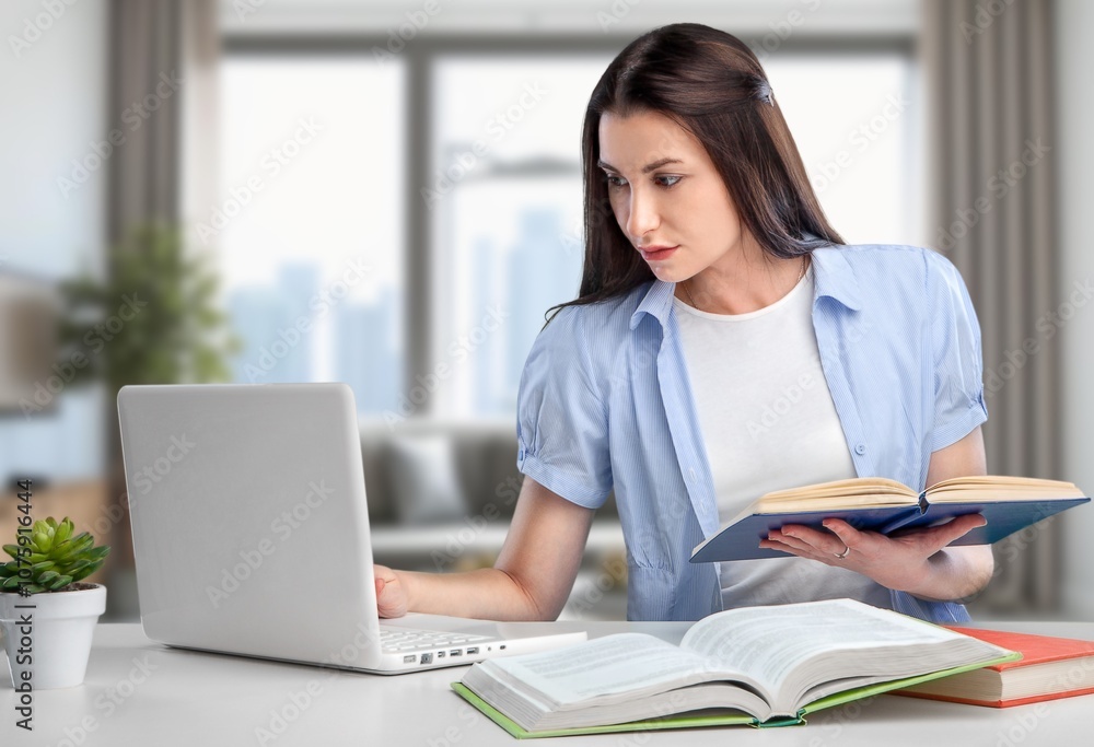 Telemedicine concept. Young woman working using laptop Telemedicine concept. Young woman working using laptop