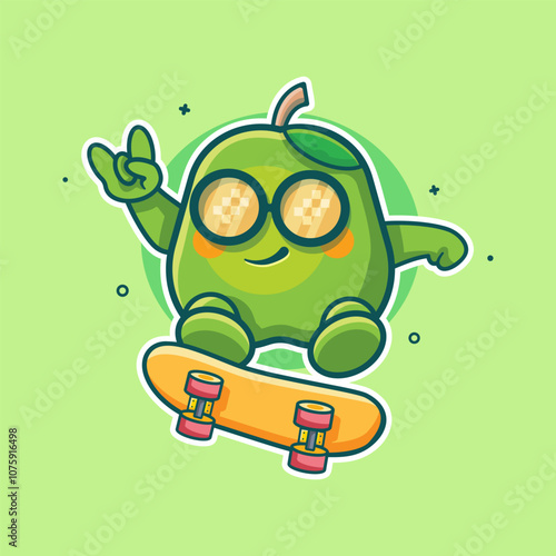 cool guava fruit character mascot playing skateboard isolated cartoon