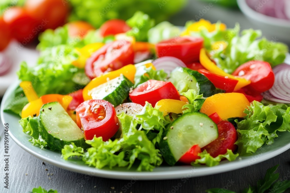 Fresh salad with tomatoes, cucumbers, bell peppers and lettuce. Fresh salad with tomatoes, cucumbers, bell peppers and lettuce.