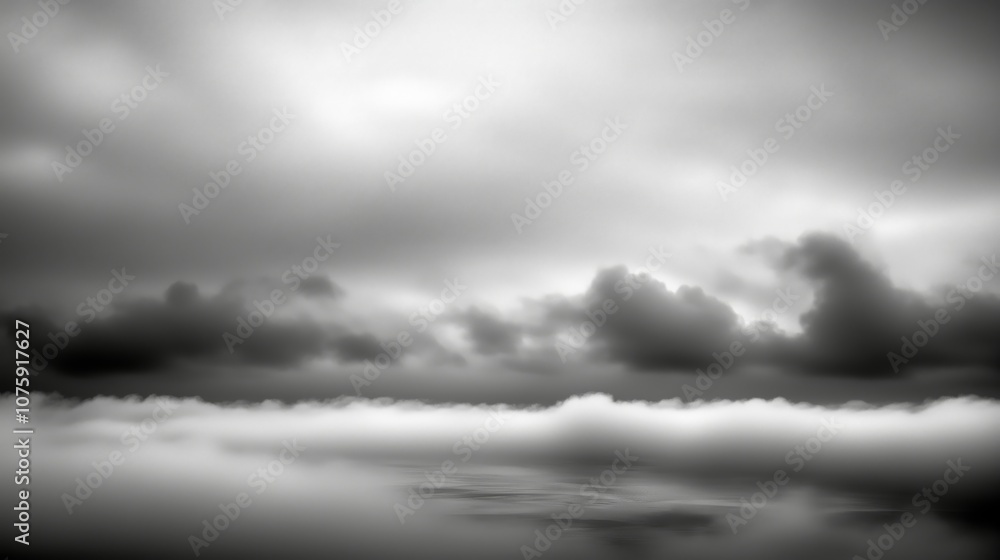 Obraz premium Monochrome Landscape with Clouds and Reflective Water Surface