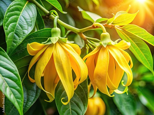 Wallpaper Mural Exquisite Ylang Ylang flowers amidst a lush backdrop highlight their aromatic charm, perfect for tropical arrangements and as enchanting decor ideas that celebrate nature's beauty. Torontodigital.ca