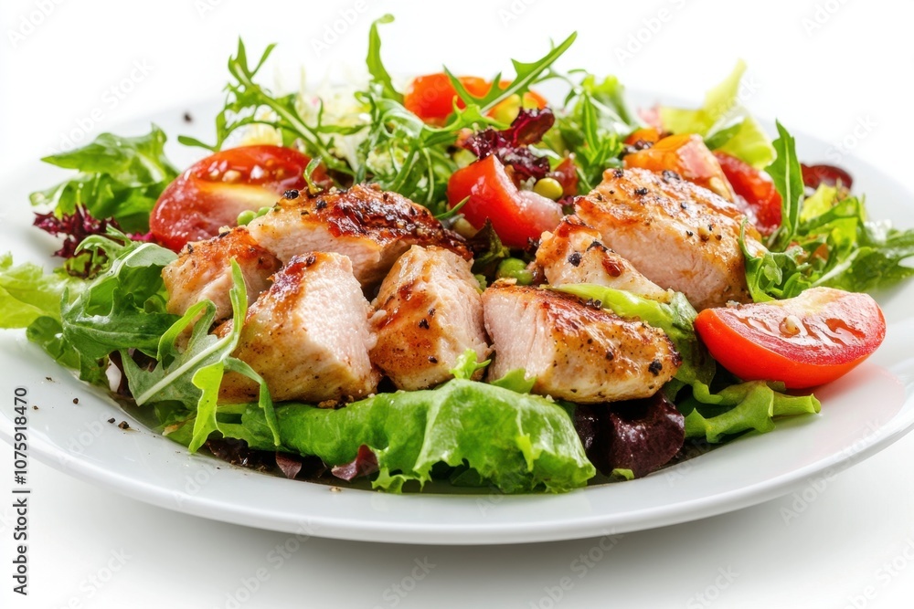 Grilled chicken and fresh vegetables salad. Grilled chicken and fresh vegetables salad.