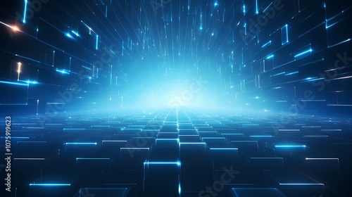 digital technology blue grid point line light beam poster background