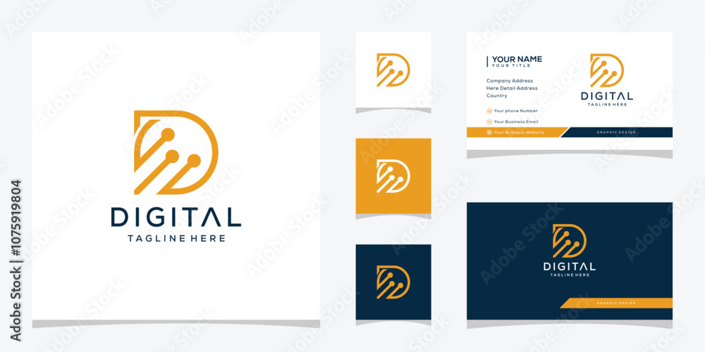 Initial Letter of Monogram D Technology Data Logo Design Graphic. Template Vector Business Card Initial Letter of Monogram D Technology Data Logo Design Graphic. Template Vector Business Card