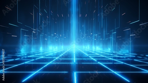 Wallpaper Mural digital technology blue grid point line light beam poster background Torontodigital.ca