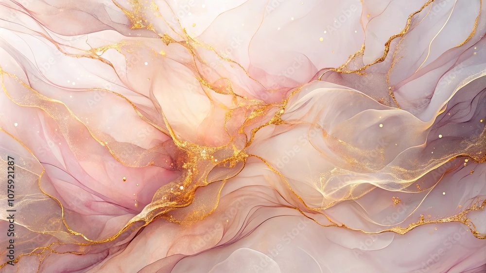 Abstract Fluid Art Golden Veins Flowing Through Delicate Hues of Pink and White Abstract Fluid Art Golden Veins Flowing Through Delicate Hues of Pink and White
