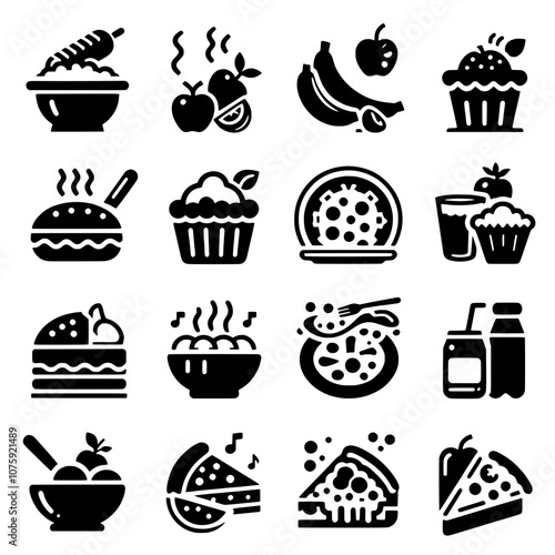 Variety of desserts vector illustration isolated, includes cakes, ice cream, and beverages, ideal for bakery menus or dessert-themed designs 