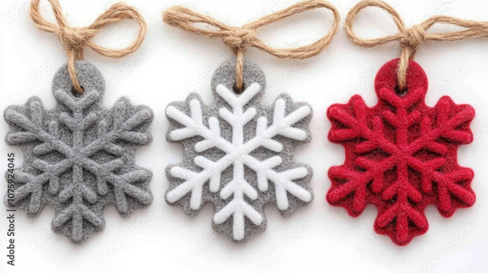 Decorative Felt Snowflake Ornaments in Gray, White, and Red for Holiday Cheer and Seasonal Decorations to Enhance Your Winter Home Aesthetic Decorative Felt Snowflake Ornaments in Gray, White, and Red for Holiday Cheer and Seasonal Decorations to Enhance Your Winter Home Aesthetic