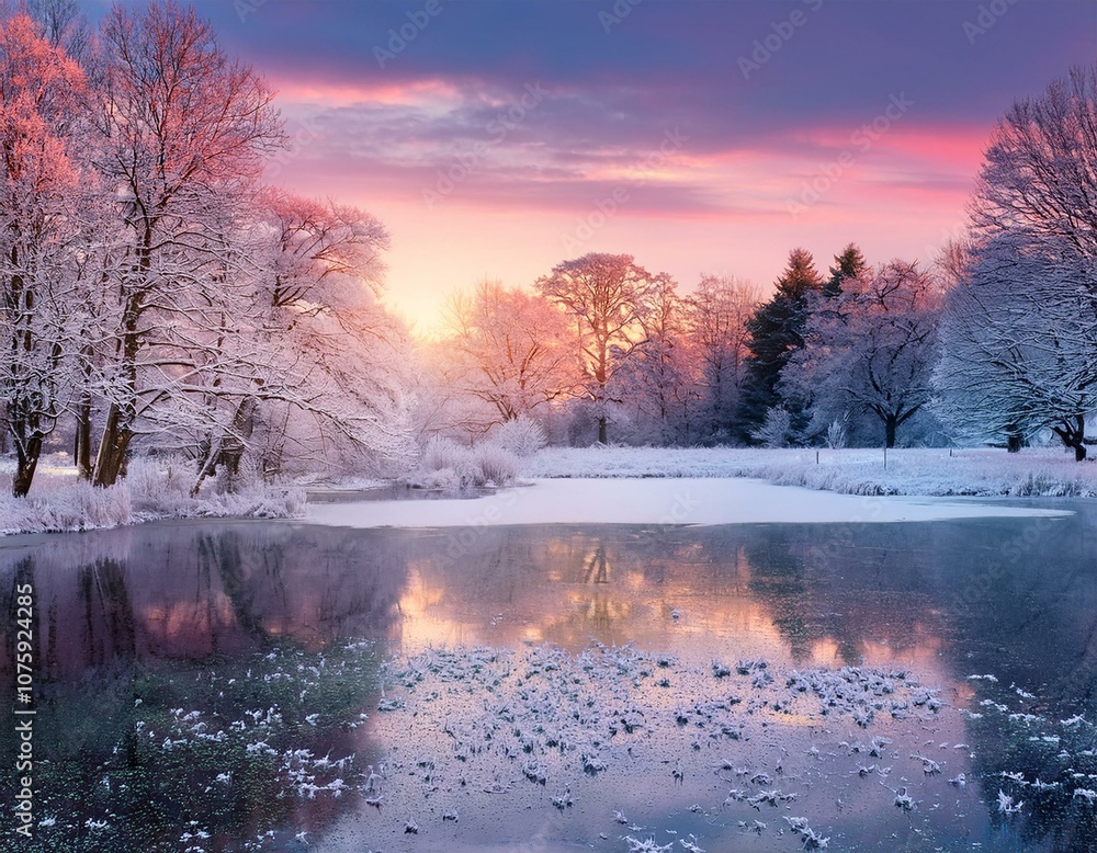 Snowy Trees and Frozen Lake Snowy Trees and Frozen Lake